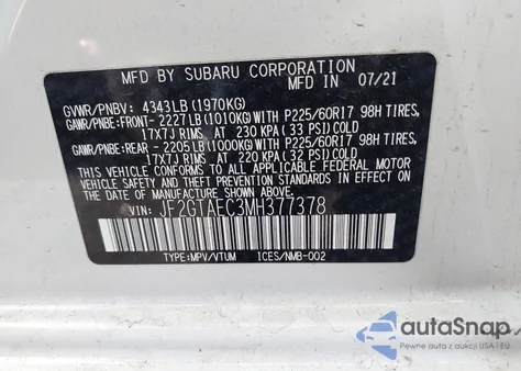 2021 Subaru Crosstrek Premium из США, поврежденный, VIN JF2GTAEC3MH377378